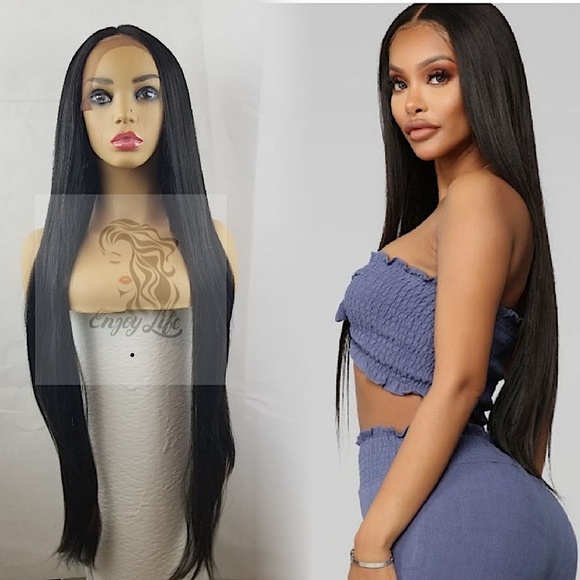 celebrity highlighted long black lace front wig main image 5